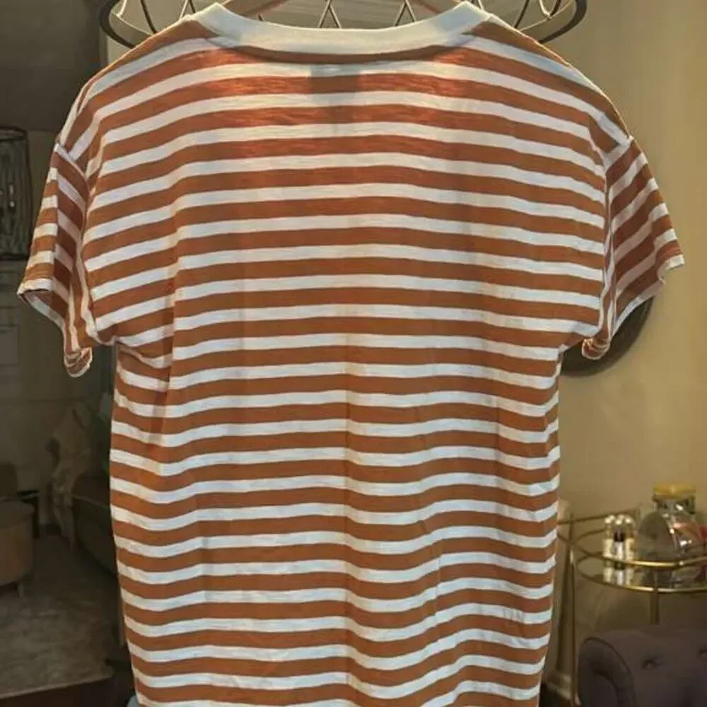 Small J.Crew Rust/Burnt Orange & White Breton Stripe T-Shirt | Classic Fit